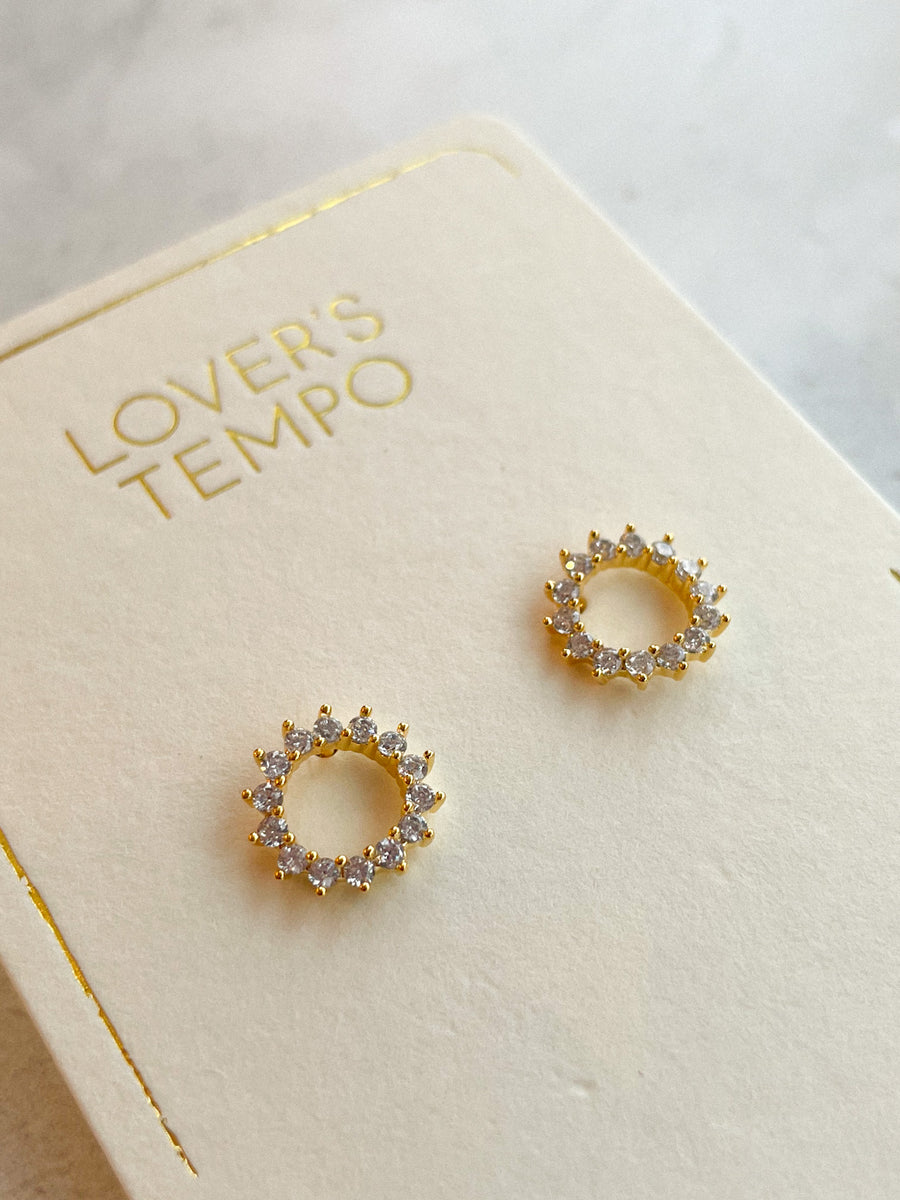 Boucles D'oreilles 'Halo' En Argent Plaqué Or Avec Cristaux - Neuf Sans Emballage, Fabrication Thaïlande