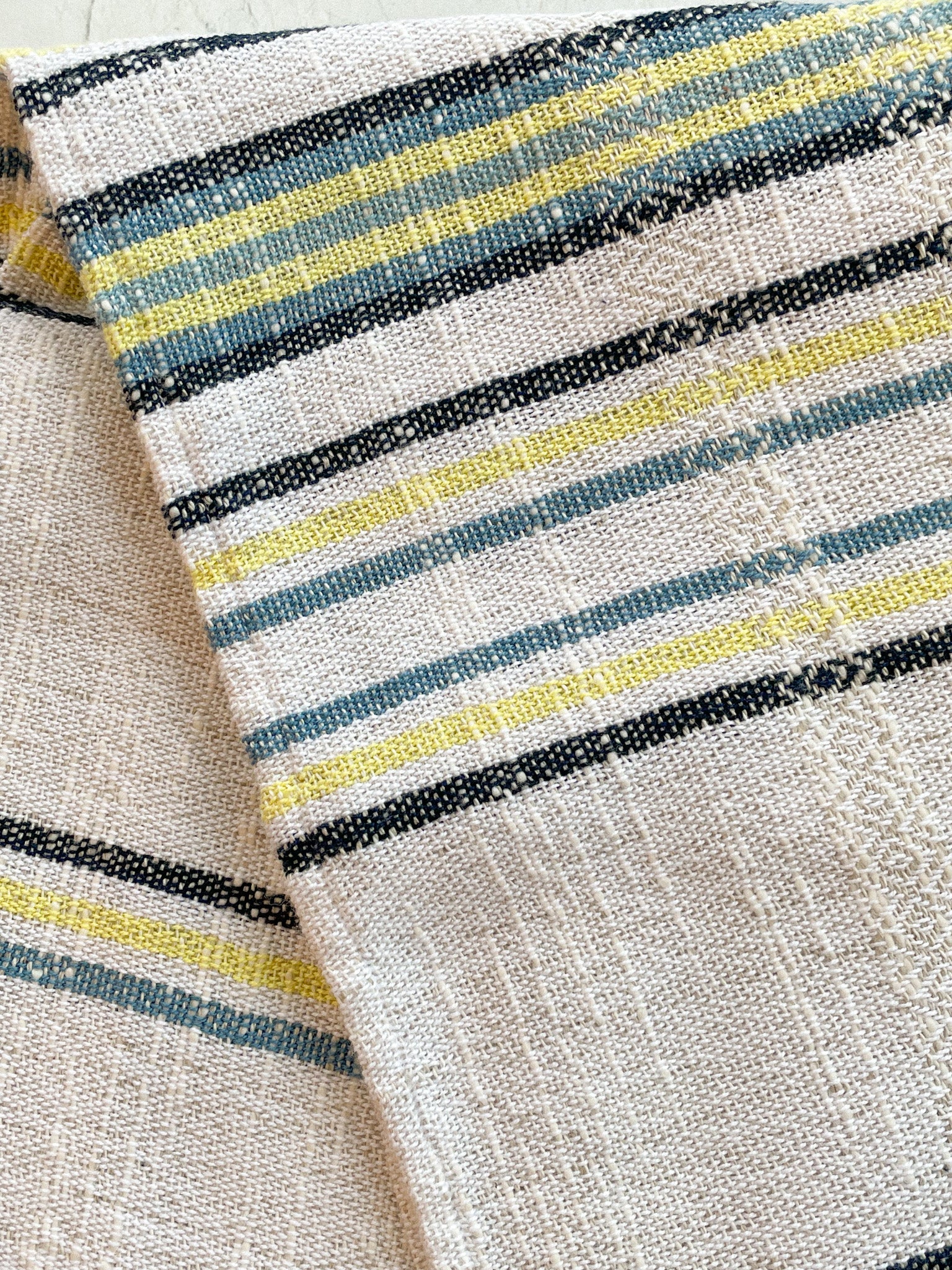 Linge vaisselle tissé - blanc, bleu & jaune - Savonnerie Saponaria