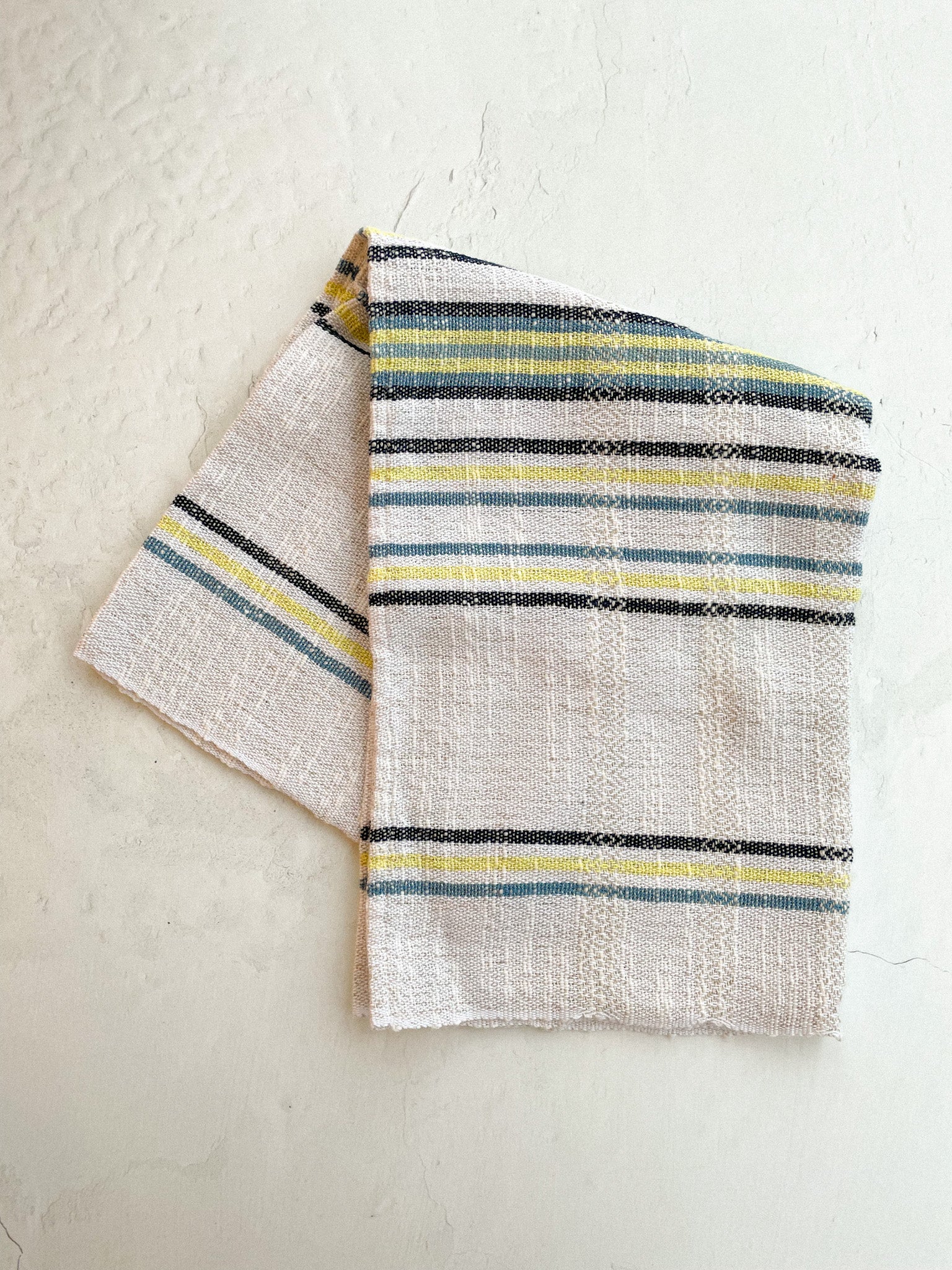 Linge vaisselle tissé - blanc, bleu & jaune - Savonnerie Saponaria