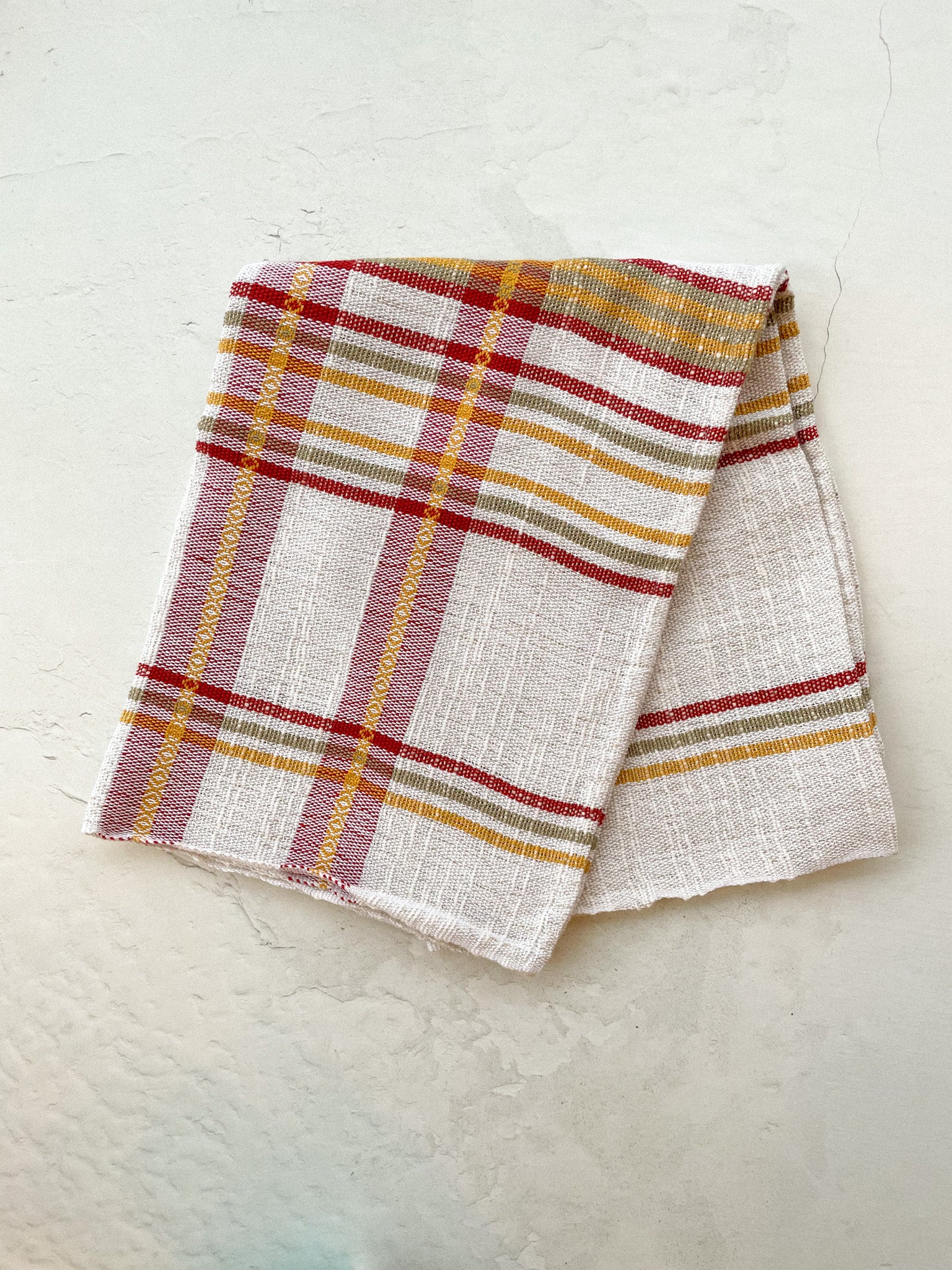 Linge vaisselle tissé - blanc, terra cotta & jaune - Savonnerie Saponaria