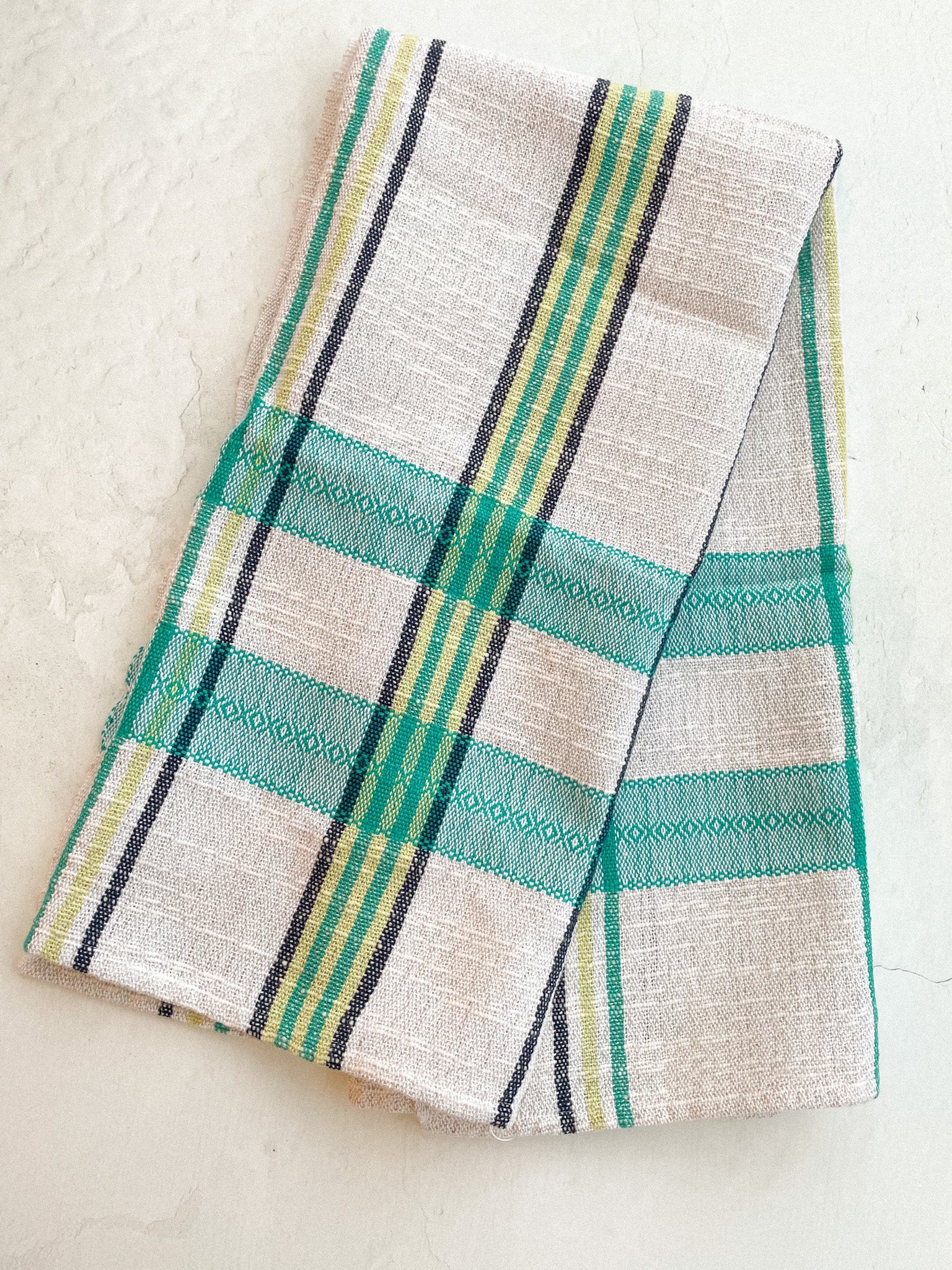 Linge vaisselle tissé - blanc & turquoise - Savonnerie Saponaria