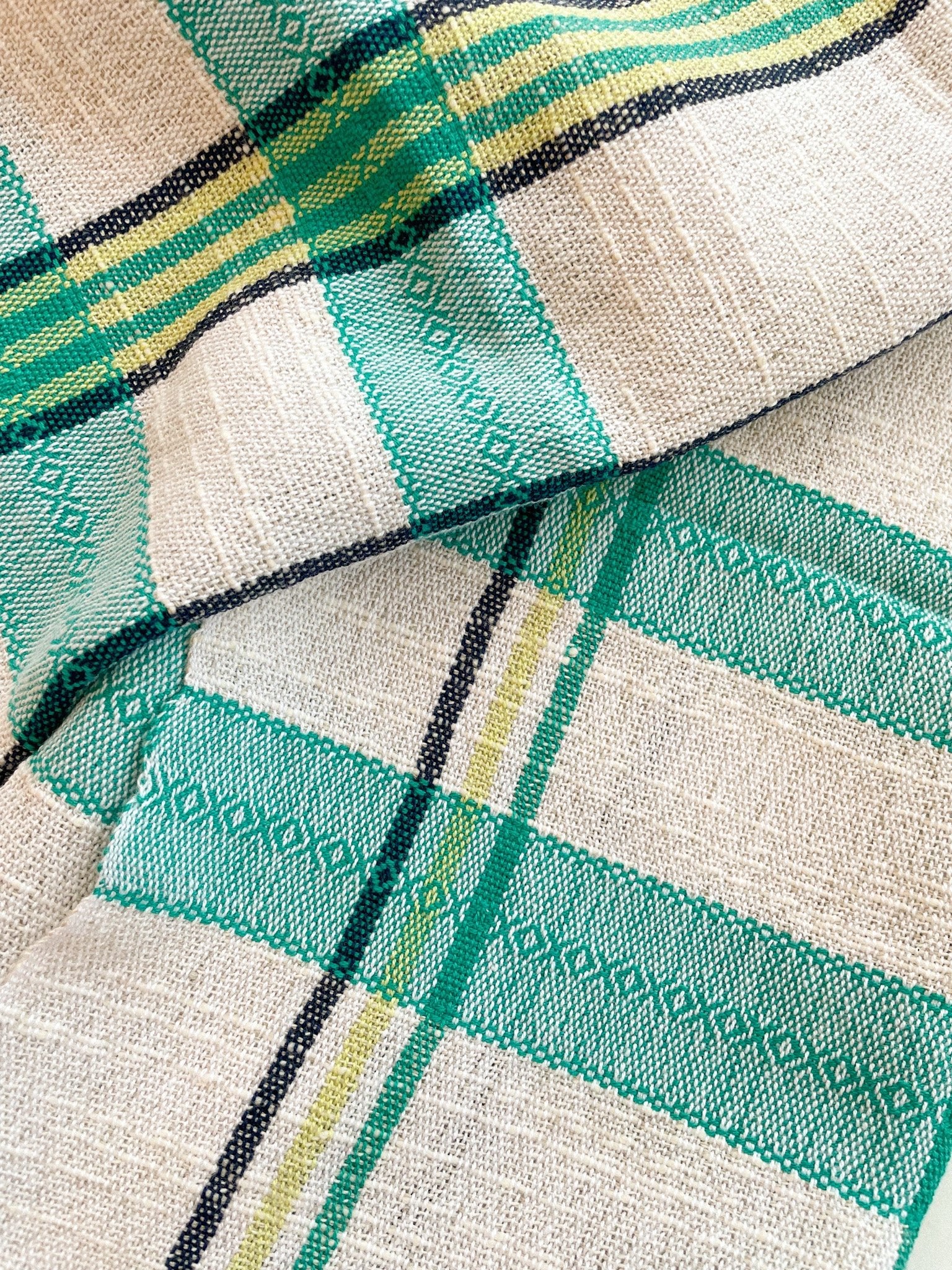 Linge vaisselle tissé - blanc & turquoise - Savonnerie Saponaria