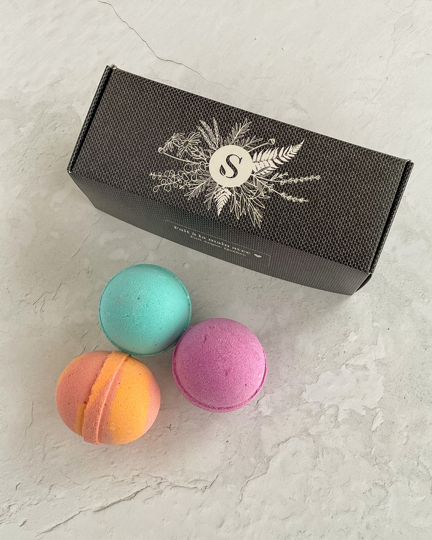 Coffret personnalisé de 3 bombes de bain - Coffrets - Savonnerie Saponaria